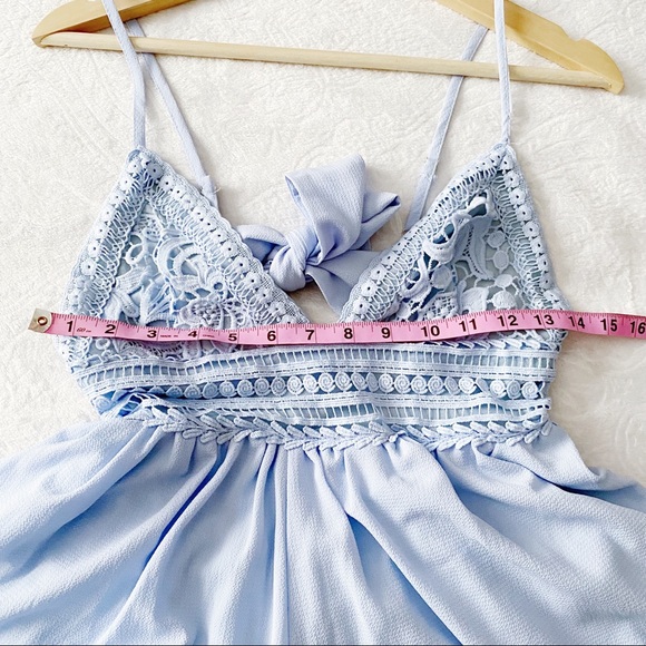 NWT Fashion Nova Light Blue Crocheted Chest Romper - Picture 8 of 12